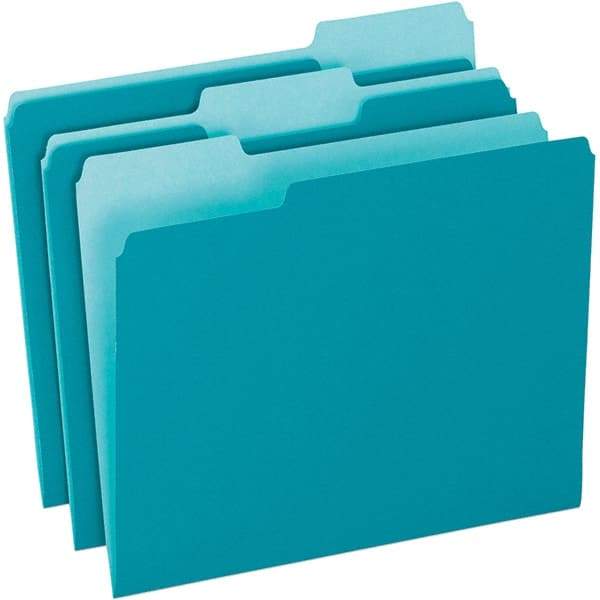 Pendaflex - 11-5/8 x 9-1/2", Letter Size, Teal, File Folders with Top Tab - 11 Point Stock, Assorted Tab Cut Location - Exact Tool & Supply