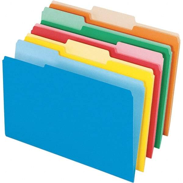 Pendaflex - 14-5/8 x 9-3/16", Legal, Assorted Colors, File Folders with Top Tab - 11 Point Stock, Assorted Tab Cut Location - Exact Tool & Supply