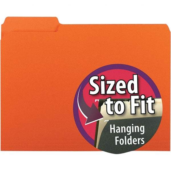 SMEAD - 11-5/8 x 9-3/16", Letter Size, Orange, File Folders with Top Tab - 11 Point Stock, Assorted Tab Cut Location - Exact Tool & Supply