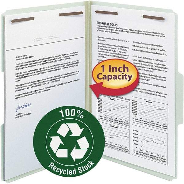 SMEAD - 14-3/4 x 9-1/2", Legal, Gray/Green, Classification Folders with Top Tab Fastener - 25 Point Stock, Assorted Tab Cut Location - Exact Tool & Supply