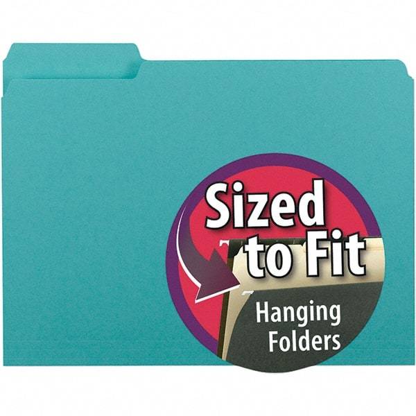 SMEAD - 11-5/8 x 9-3/16", Letter Size, Aqua, File Folders with Top Tab - 11 Point Stock, Assorted Tab Cut Location - Exact Tool & Supply