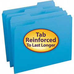 SMEAD - 11-5/8 x 9-1/2", Letter Size, Blue, File Folders with Top Tab - 11 Point Stock, Assorted Tab Cut Location - Exact Tool & Supply