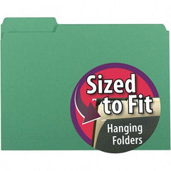 SMEAD - 11-5/8 x 9-3/16", Letter Size, Green, File Folders with Top Tab - 11 Point Stock, Assorted Tab Cut Location - Exact Tool & Supply