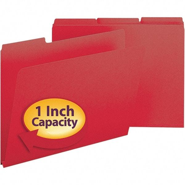 SMEAD - 11-3/4 x 9-1/2", Letter Size, Bright Red, File Folders with Top Tab - 23 Point Stock, Assorted Tab Cut Location - Exact Tool & Supply