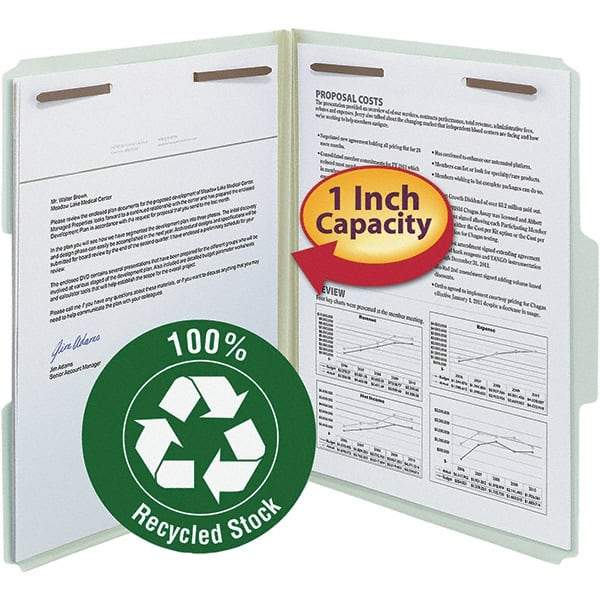 SMEAD - 11-5/8 x 9-1/2", Letter Size, Gray/Green, Classification Folders with Top Tab Fastener - 25 Point Stock, Assorted Tab Cut Location - Exact Tool & Supply