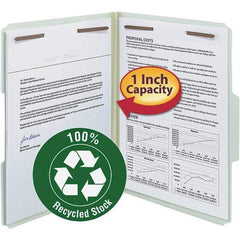 SMEAD - 11-5/8 x 9-1/2", Letter Size, Gray/Green, Classification Folders with Top Tab Fastener - 25 Point Stock, Assorted Tab Cut Location - Exact Tool & Supply