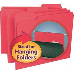 SMEAD - 11-5/8 x 9-3/16", Letter Size, Red, File Folders with Top Tab - 11 Point Stock, Assorted Tab Cut Location - Exact Tool & Supply