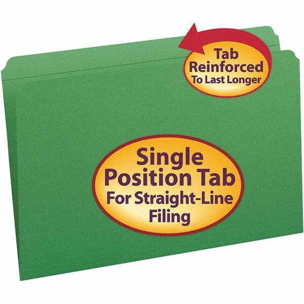 SMEAD - 14-3/4 x 9-1/2", Legal, Green, File Folders with Top Tab - 11 Point Stock, Straight Tab Cut Location - Exact Tool & Supply