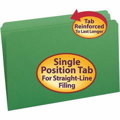 SMEAD - 14-3/4 x 9-1/2", Legal, Green, File Folders with Top Tab - 11 Point Stock, Straight Tab Cut Location - Exact Tool & Supply