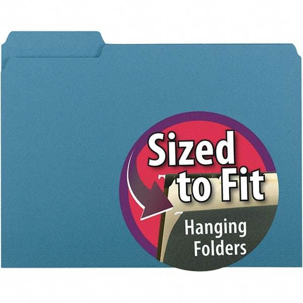 SMEAD - 11-5/8 x 9-3/16", Letter Size, Blue, File Folders with Top Tab - 11 Point Stock, Assorted Tab Cut Location - Exact Tool & Supply