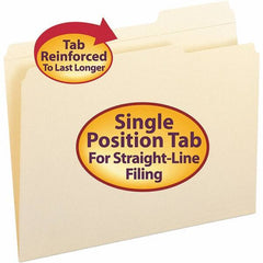 SMEAD - 11-5/8 x 9-1/2", Letter Size, Manila, File Folders with Top Tab - 11 Point Stock, Assorted Tab Cut Location - Exact Tool & Supply