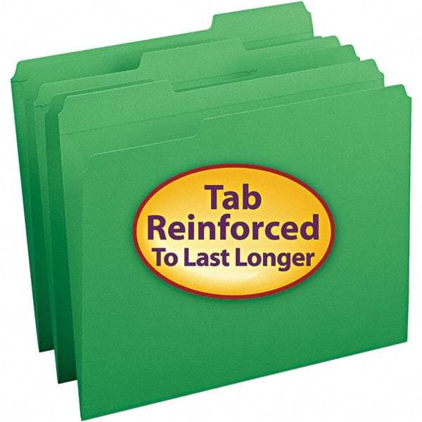 SMEAD - 11-5/8 x 9-1/2", Letter Size, Green, File Folders with Top Tab - 11 Point Stock, Assorted Tab Cut Location - Exact Tool & Supply