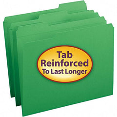 SMEAD - 11-5/8 x 9-1/2", Letter Size, Green, File Folders with Top Tab - 11 Point Stock, Assorted Tab Cut Location - Exact Tool & Supply