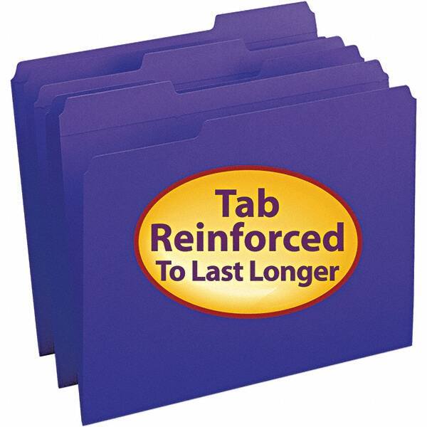 SMEAD - 11-5/8 x 9-1/2", Letter Size, Purple, File Folders with Top Tab - 11 Point Stock, Assorted Tab Cut Location - Exact Tool & Supply