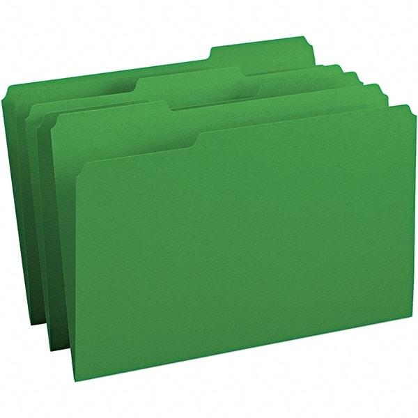 SMEAD - 14-3/4 x 9-1/2", Legal, Green, File Folders with Top Tab - 11 Point Stock, Assorted Tab Cut Location - Exact Tool & Supply