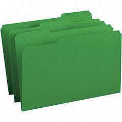 SMEAD - 14-3/4 x 9-1/2", Legal, Green, File Folders with Top Tab - 11 Point Stock, Assorted Tab Cut Location - Exact Tool & Supply