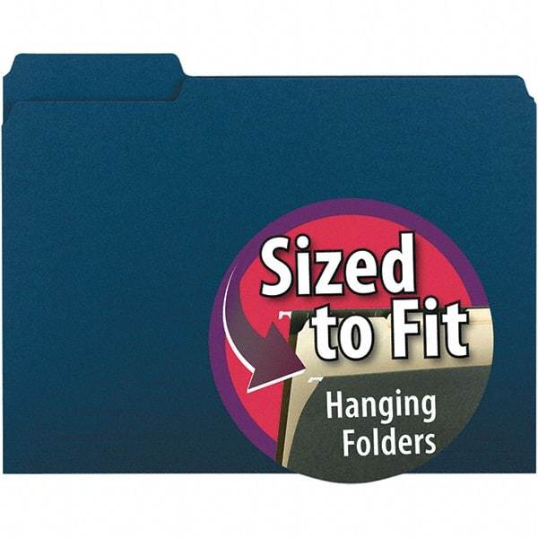 SMEAD - 11-5/8 x 9-3/16", Letter Size, Navy Blue, File Folders with Top Tab - 11 Point Stock, Assorted Tab Cut Location - Exact Tool & Supply