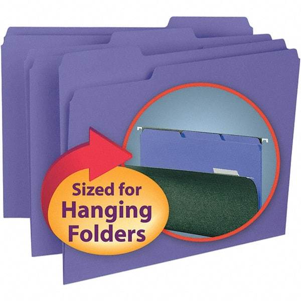 SMEAD - 11-5/8 x 9-3/16", Letter Size, Purple, File Folders with Top Tab - 11 Point Stock, Assorted Tab Cut Location - Exact Tool & Supply