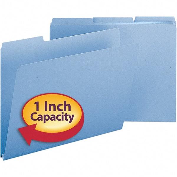 SMEAD - 11-3/4 x 9-1/2", Letter Size, Blue, File Folders with Top Tab - 23 Point Stock, Assorted Tab Cut Location - Exact Tool & Supply