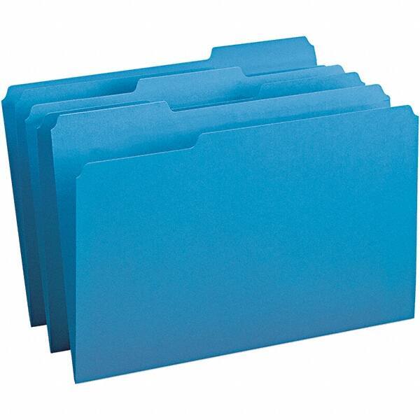 SMEAD - 14-3/4 x 9-1/2", Legal, Blue, File Folders with Top Tab - 11 Point Stock, Assorted Tab Cut Location - Exact Tool & Supply