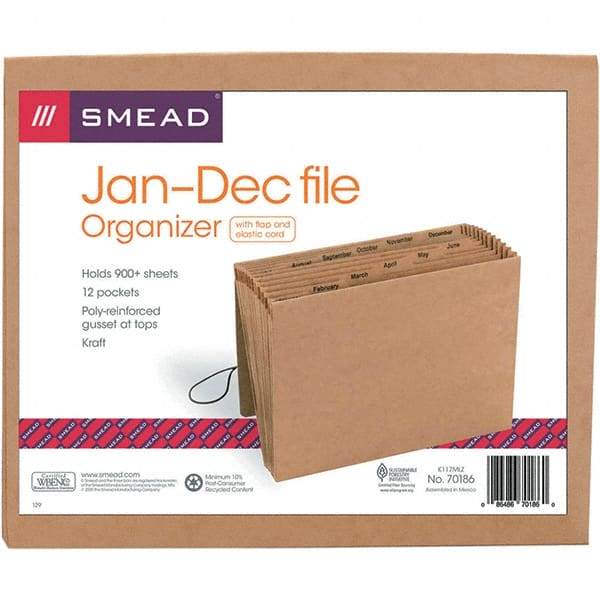 SMEAD - 12 x 10", Letter Size, Kraft, Expansion Folders - Assorted Tab Cut Location - Exact Tool & Supply