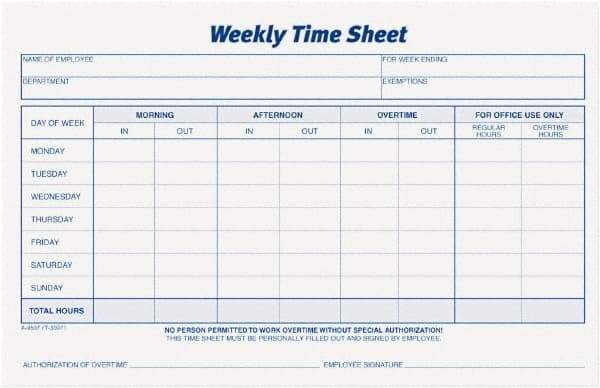 TOPS - 8-1/2" High x 5-1/2" Wide Weekly Time Sheets - Purple, White, Use with Manual Entries - Exact Tool & Supply