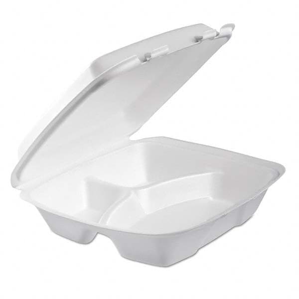 DART - Foam Hinged Lid Container, 3-Comp, 9 x 9 2/5 x 3, White, 100/Bag, 2 Bag/Carton - Exact Tool & Supply