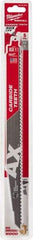 Milwaukee Tool - 12" Long x 1" Thick, Carbide Reciprocating Saw Blade - Tapered Profile, 5 TPI, Toothed Edge, Universal Shank - Exact Tool & Supply