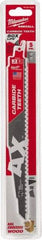 Milwaukee Tool - 9" Long x 1" Thick, Carbide Reciprocating Saw Blade - Tapered Profile, 5 TPI, Toothed Edge, Universal Shank - Exact Tool & Supply