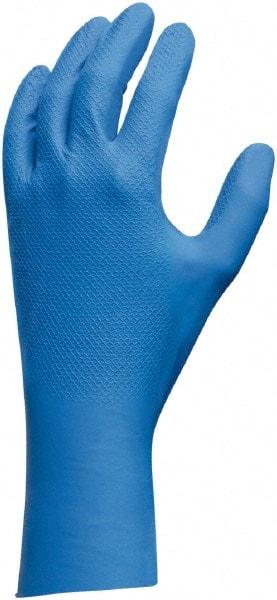 SHOWA - Size XL (10), 12" Long, 9 mil Thick, Nitrile Chemical Resistant Gloves - Textured Finish, Gauntlet Cuff, Blue, FDA Approved - Exact Tool & Supply