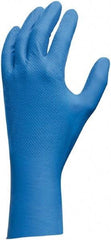 SHOWA - Size XL (10), 12" Long, 9 mil Thick, Nitrile Chemical Resistant Gloves - Textured Finish, Gauntlet Cuff, Blue, FDA Approved - Exact Tool & Supply