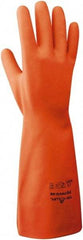SHOWA - Size XL (10), 12" Long, 9 mil Thick, Nitrile Chemical Resistant Gloves - Textured Finish, Gauntlet Cuff, Orange, FDA Approved - Exact Tool & Supply