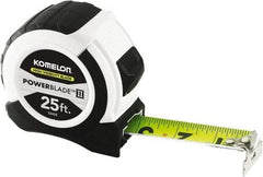 Komelon - 25' x 1-1/16" Yellow Steel Blade Tape Measure - 1/4, 1/8 & 1/16" Graduation, ABS Plastic Case - Exact Tool & Supply