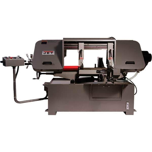 Jet - 19-1/4 x 4" Max Capacity, Semi-Automatic Variable Speed Pulley Horizontal Bandsaw - 90 to 370 SFPM Blade Speed, 230/460 Volts, 45 & 90°, 3 hp, 3 Phase - Exact Tool & Supply