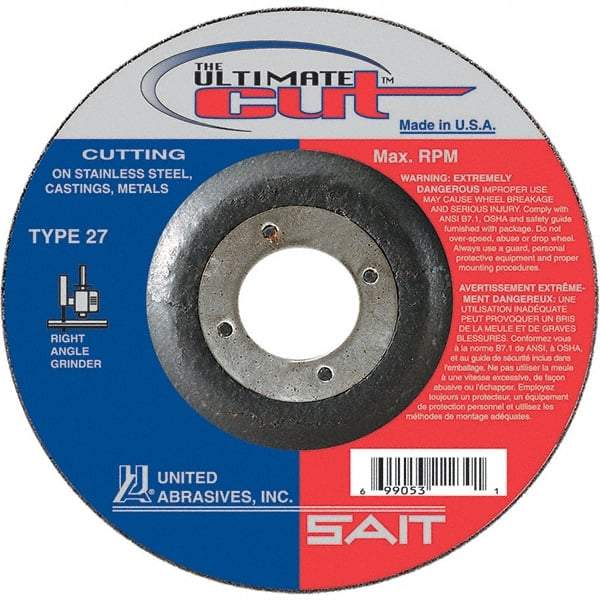 Sait - 6" Wheel Diam, 7/8" Arbor Hole, Type 27 Depressed Center Wheel - Coarse Grade, Ceramic, 10,200 Max RPM - Exact Tool & Supply