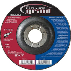 Sait - 7" Wheel Diam, 1/4" Wheel Thickness, 7/8" Arbor Hole, Type 27 Depressed Center Wheel - Coarse Grade, Zirconia Alumina, 10,200 Max RPM - Exact Tool & Supply