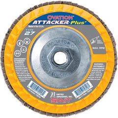Sait - 60 Grit, 4-1/2" Disc Diam, 5/8-11 Center Hole, Type 27 Zirconia Alumina Flap Disc - 13,300 Max RPM, Plastic Backing, Arbor Attaching System, Coated - Exact Tool & Supply