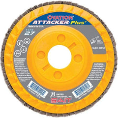 Sait - 80 Grit, 4-1/2" Disc Diam, 7/8" Center Hole, Type 27 Zirconia Alumina Flap Disc - 13,300 Max RPM, Plastic Backing, Arbor Attaching System, Coated - Exact Tool & Supply