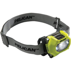 Pelican Products, Inc. - White LED Bulb, 155 Lumens, Hands-free Flashlight - Yellow Polycarbonate Body, 3 AAA Alkaline Batteries Included - Exact Tool & Supply