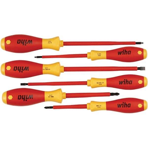 Wiha - 6 Piece Slotted, Phillips & Square Screwdriver Set - Bit Sizes: Philips #1 & #2, Comes in Vinyl Pouch - Exact Tool & Supply