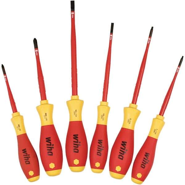 Wiha - 6 Piece Slotted, Phillips & Square Screwdriver Set - Bit Sizes: Philips #1 & #2, Comes in Box - Exact Tool & Supply