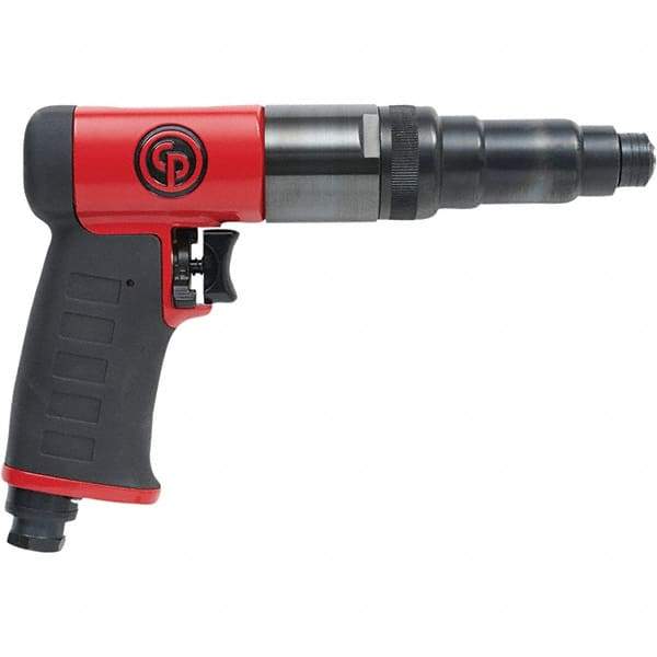 Chicago Pneumatic - 1/4" Bit Holder, 800 RPM, Pistol Grip Handle Air Screwdriver - 7.4 to 14.8 Ft/Lb Torque, 1/4" Inlet, 28.4 CFM - Exact Tool & Supply