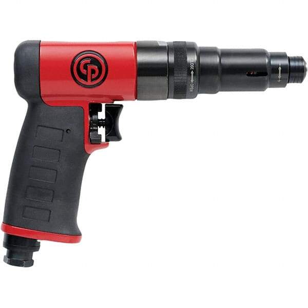 Chicago Pneumatic - 1/4" Bit Holder, 1,900 RPM, Pistol Grip Handle Air Screwdriver - 0.3 to 3.8 Ft/Lb Torque, 1/4" Inlet, 28.2 CFM - Exact Tool & Supply