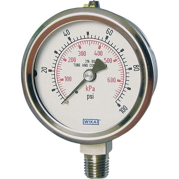 Wika - 2-1/2" Dial, 1/4 Thread, -1-15 Scale Range, Pressure Gauge - Lower Connection Mount, Accurate to 2-1-2% of Scale - Exact Tool & Supply
