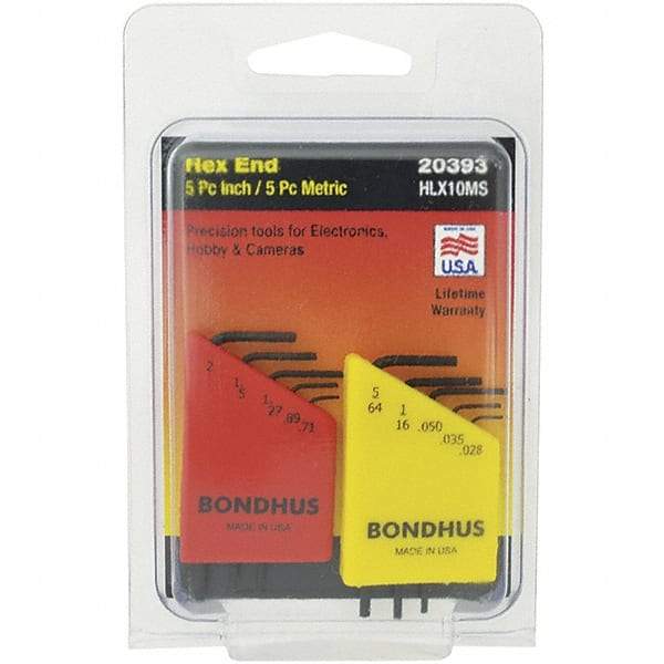 Bondhus - 10 Piece, L-Key Hex Key Set - .028 to 5/64" Range, Protanium Steel - Exact Tool & Supply