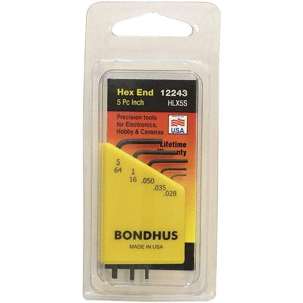 Bondhus - 5 Piece, L-Key Hex Key Set - .028 to 5/64" Range, Protanium Steel - Exact Tool & Supply