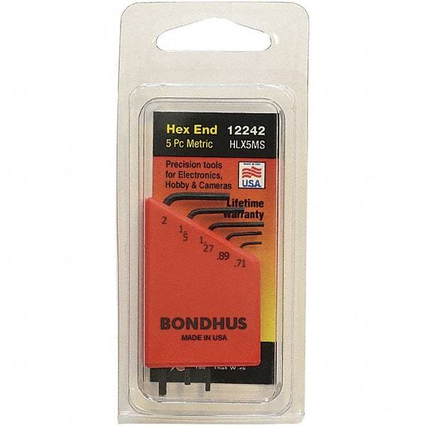 Bondhus - 5 Piece, L-Key Hex Key Set - 0.71 to 2mm Range, Protanium Steel - Exact Tool & Supply