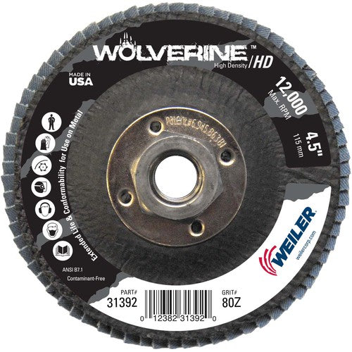 4-1/2″ Vortec Pro High Density Abrasive Flap Disc, Flat, Phenolic Backing, 80Z, 5/8″-11 UNC Nut - Exact Tool & Supply