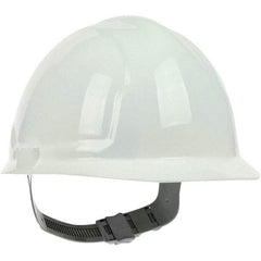 PRO-SAFE - ANSI Type I, Class E Rated, 4-Point, Pin Lock Adjustment Hard Hat - White, Standard Brim - Exact Tool & Supply