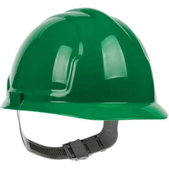 PRO-SAFE - ANSI Type I, Class E Rated, 4-Point, Pin Lock Adjustment Hard Hat - Green, Standard Brim - Exact Tool & Supply